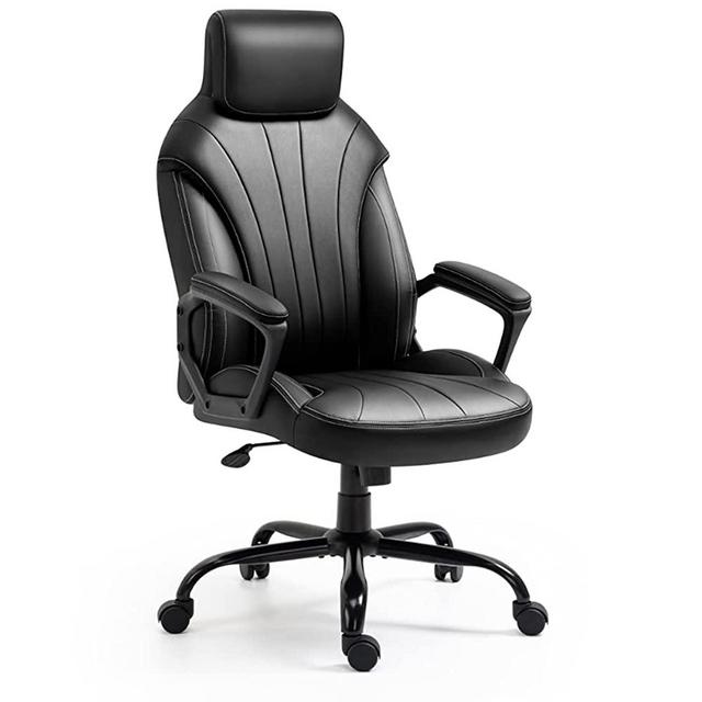 Newnno Office Chair Desk Chair Ergonomic Big Home Office Chair Executive and Managerial Chair High Back Comfortable Swivel Computer Chair with PU Leather Lumbar Support Wheels Padded Armrests, Black