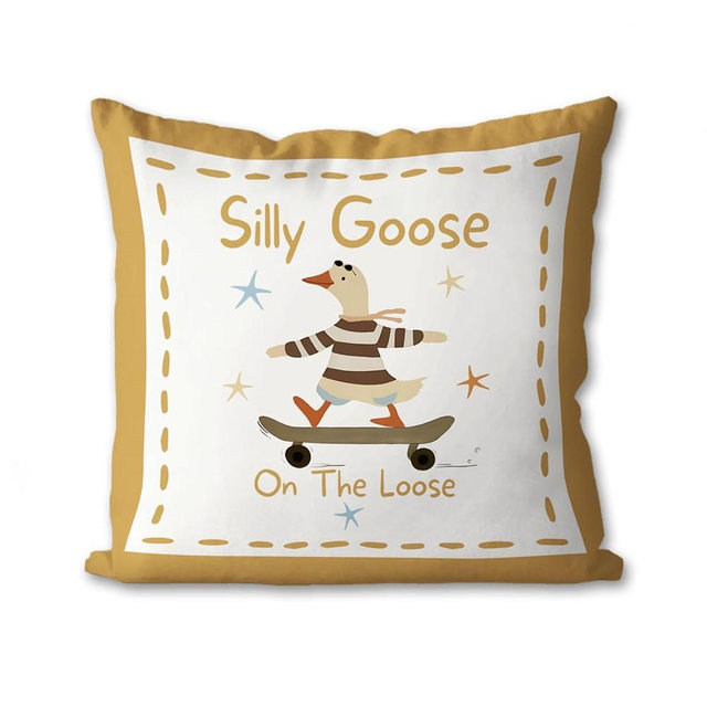 HESQFBH Funny Silly Goose Throw Pillow Covers 18x18 for Kids Boys Girls Room Playroom Decor, Silly Goose Toddler Pillow Case for Teen Girls Bedroom Nursery Couch Living Room Decor