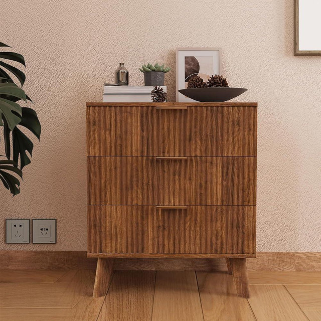 XUZENEST Fluted 3 Drawer Dressers, Modern Closet Dressers Chest of Drawers, Wood Storage Dresser Chest of Drawers Organizer for Bedroom Living Room Hallway Closet(Walnut)