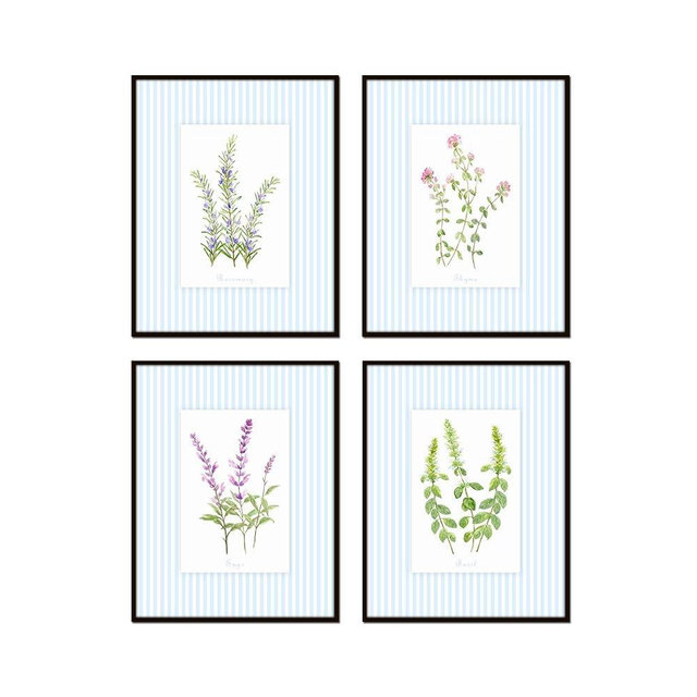 Watercolor Herbs Collage Print Set, Botanical Prints, Wall Art Prints, Vintage Wall Art, Vintage Wall Decor, Vintage Art Prints, Botanical Wall Decor (PAPER PRINTS - UNFRAMED, 11X14 SET OF 4)