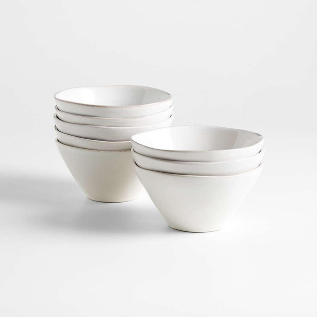 Crate & Barrel | Marin White Stoneware Cereal Bowls, Set of 8