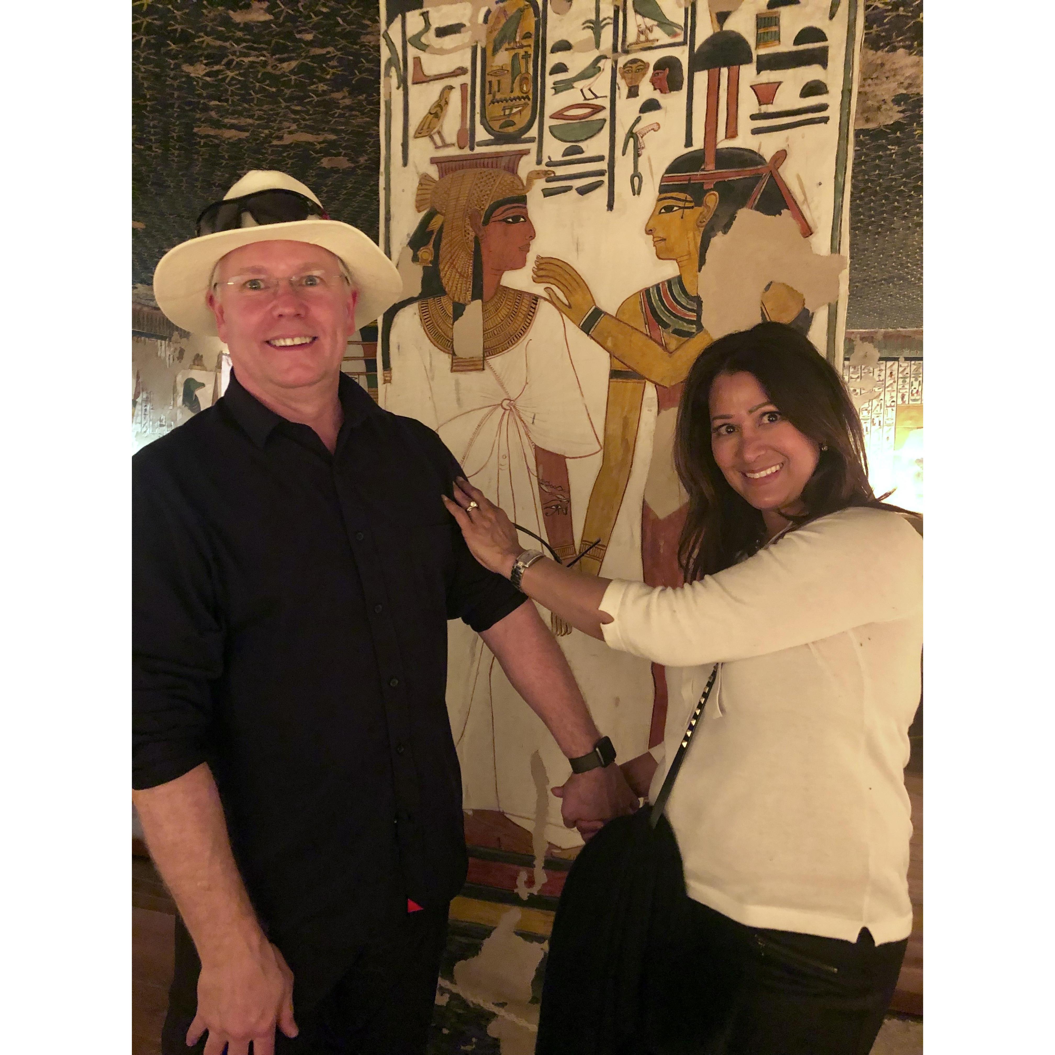 We had (bribed) a guard to take our picture in Nefertiti’s tomb in the Valley of the Queens, Luxor, Egypt