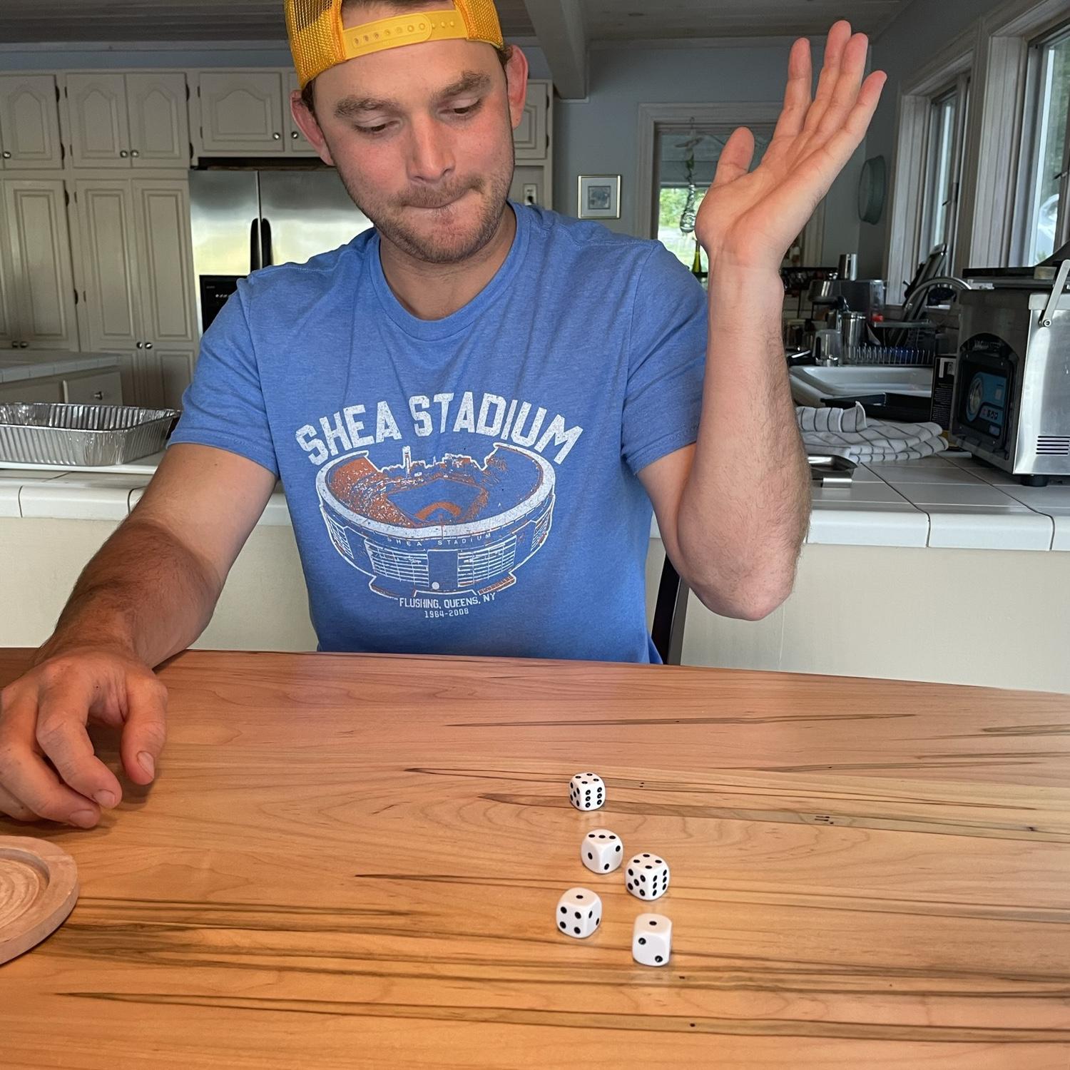 Lots of Yahtzee! Ted’s on a 3 game winning streak right now….