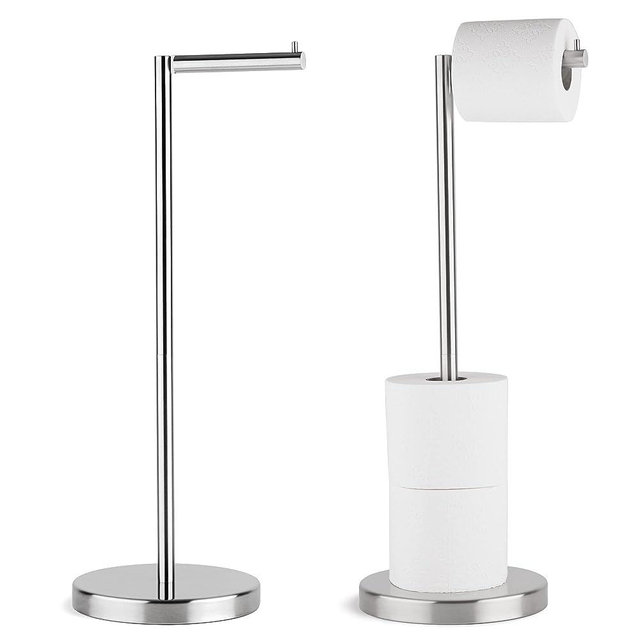 Marmolux Acc - Free Standing Toilet Paper Holder Stand in Brushed Steel Finish | Storage for 4 Rolls of Toilet Tissue | SUS 304 Stainless Steel Bathroom TP Stand