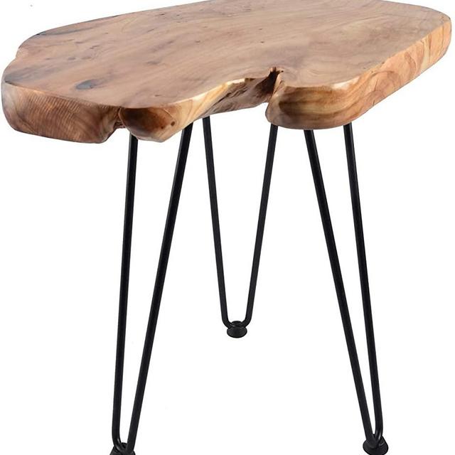Natural Edge Side Table,Hurricom Live Edge End Table with 3 Hairpin Legs,Wood Side Table Nightstand Plant Stand for Bedroom and Living Room, 20 inch Tall