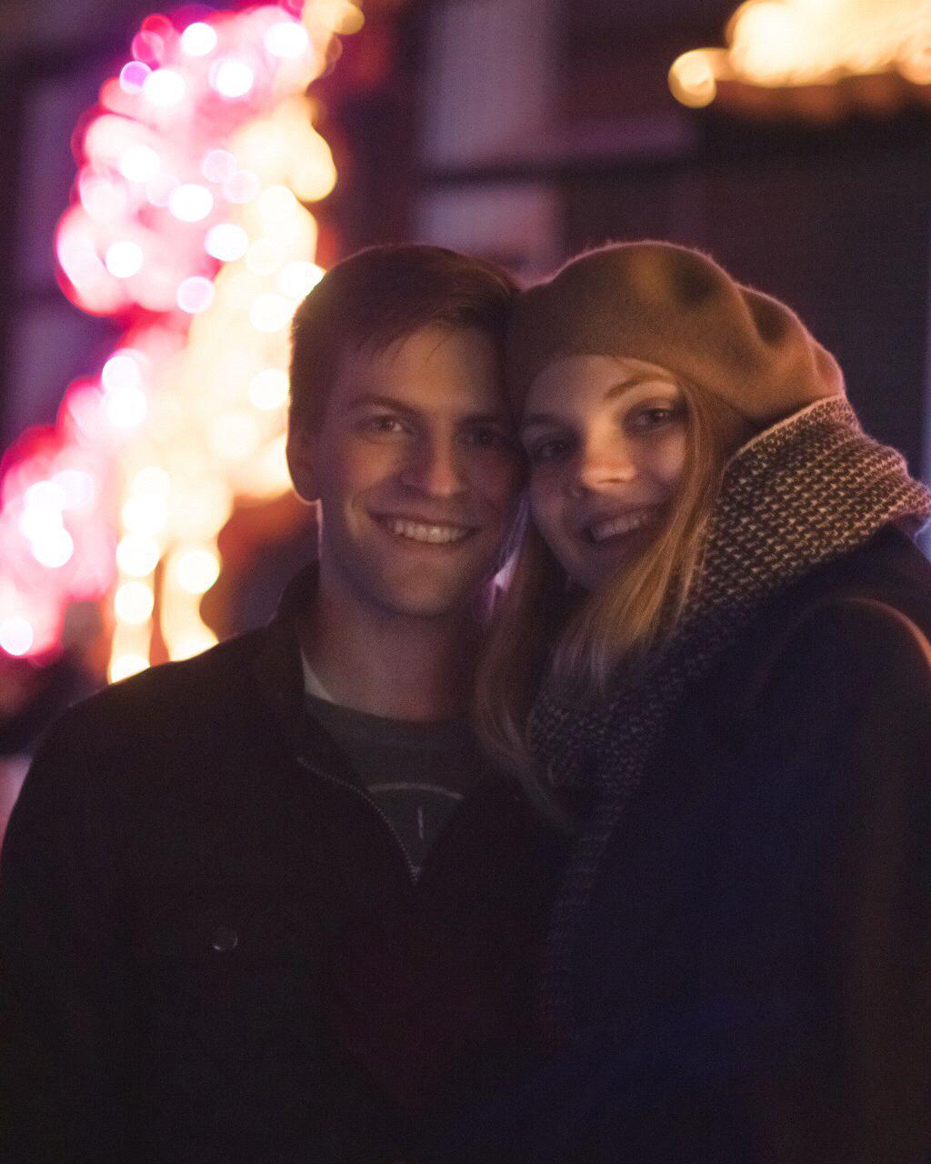 Enjoying an autumn evening at Upper Canada Village, surrounded by a magical light display.