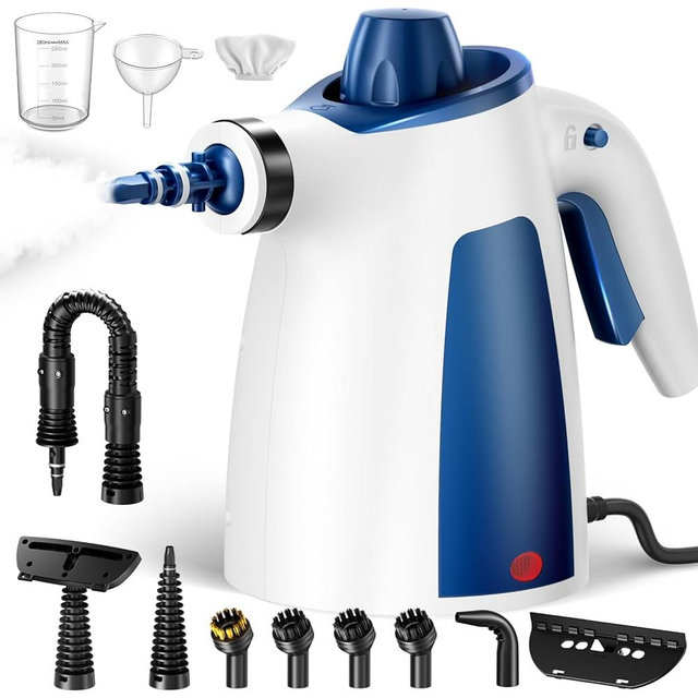 Handheld Steam Cleaner, 230°F Pressurized Steamer with No Water Spitting & Continuous Steam, 350ML Chemical-Free Deep Cleaning for Grease & Grime, 12 Accessories for Grout, Bathroom, Kitchen & Car