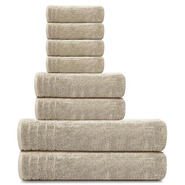 Tens Towels 8 Piece Towels Set, 2 Extra Large Bath Towels, 2 Hand Towels, 4 Washcloths, 100% Cotton, Lighter Weight, Quicker to Dry, Super Absorbent (8PC Towels Set, Beige)