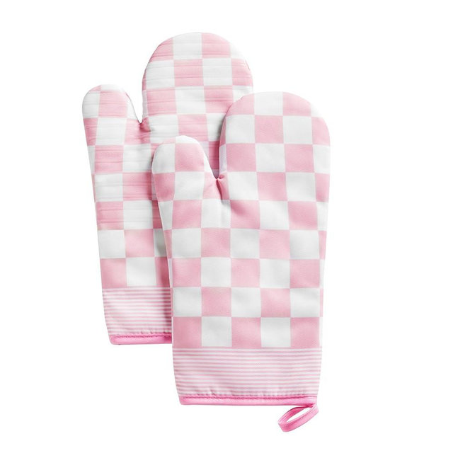 Ohocut Pink Checkered Oven Mitts Heat Resistant, Vintage Retro Checkerboard Cute Oven Mitts, Non-Slip Silicone Kitchen Oven Mitts Gloves 1 Pair 7''x13''