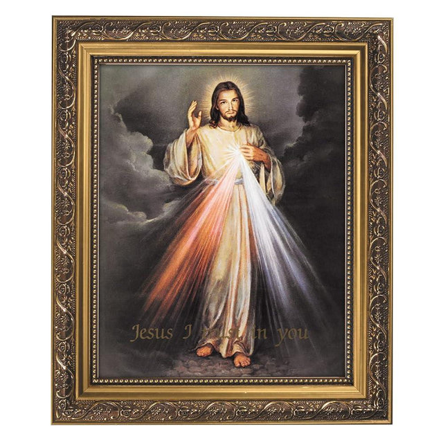 CB Catholic Gerffert Christian Wall Décor Ornate Gold Framed Artwork, 11 x 13-Inch, Hyla - The Divine Mercy