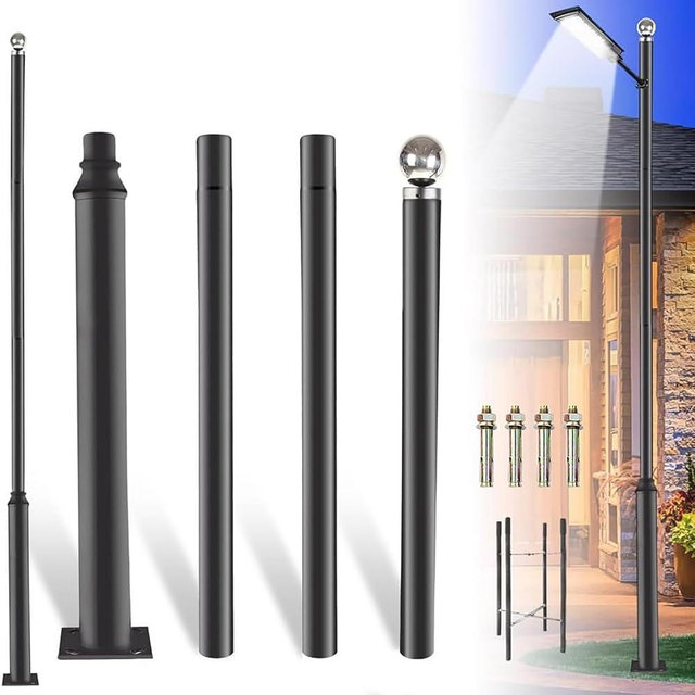 UNDADE Street Light Pole 13Ft Tall,Outdoor Solar Street Lamp Post with Base,Sub-Assembly of Street Light Poles for Backyard, Street, Patio,Park,Parking,Walkway