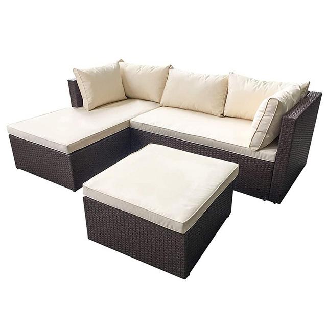 Amazon Basics Outdoor Patio Garden 3-pc Wicker Rattan Sectional Sofa Lounge Set with Cushions and Ottoman (Brown)