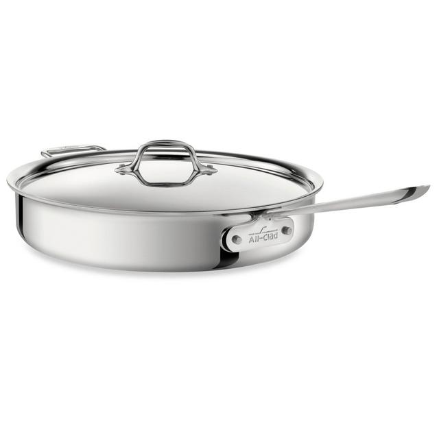 All-Clad D3 Nonstick 6 qt. Stainless Steel Covered Saute Pan with Helper Handle