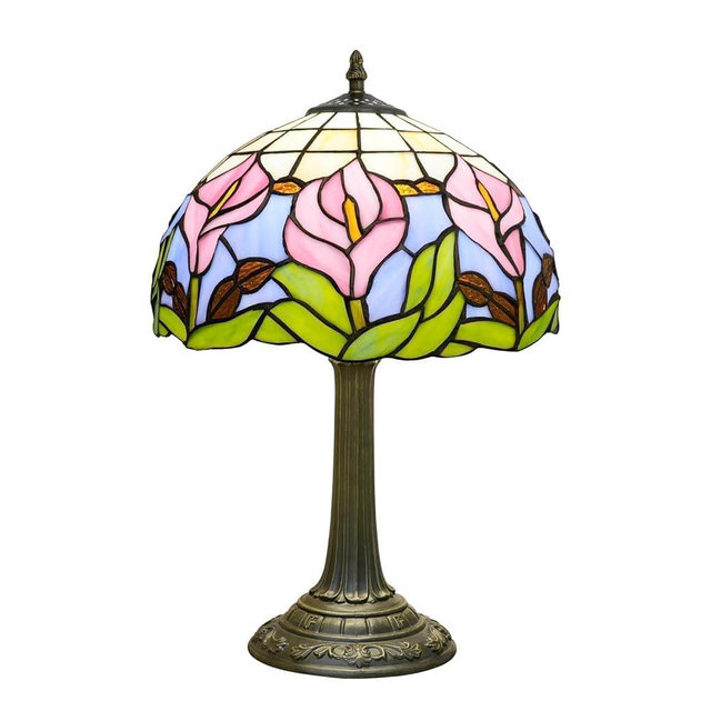 Tiffany Lamp 12 Inch Blue Pink Calla Lily Victorian Stained Glass Table Lamp Antique Bedside Reading Lamp For Bedroom Nightstand Office Light Dorm Room Decor Tiffany Style Retro Home Decoration Gifts