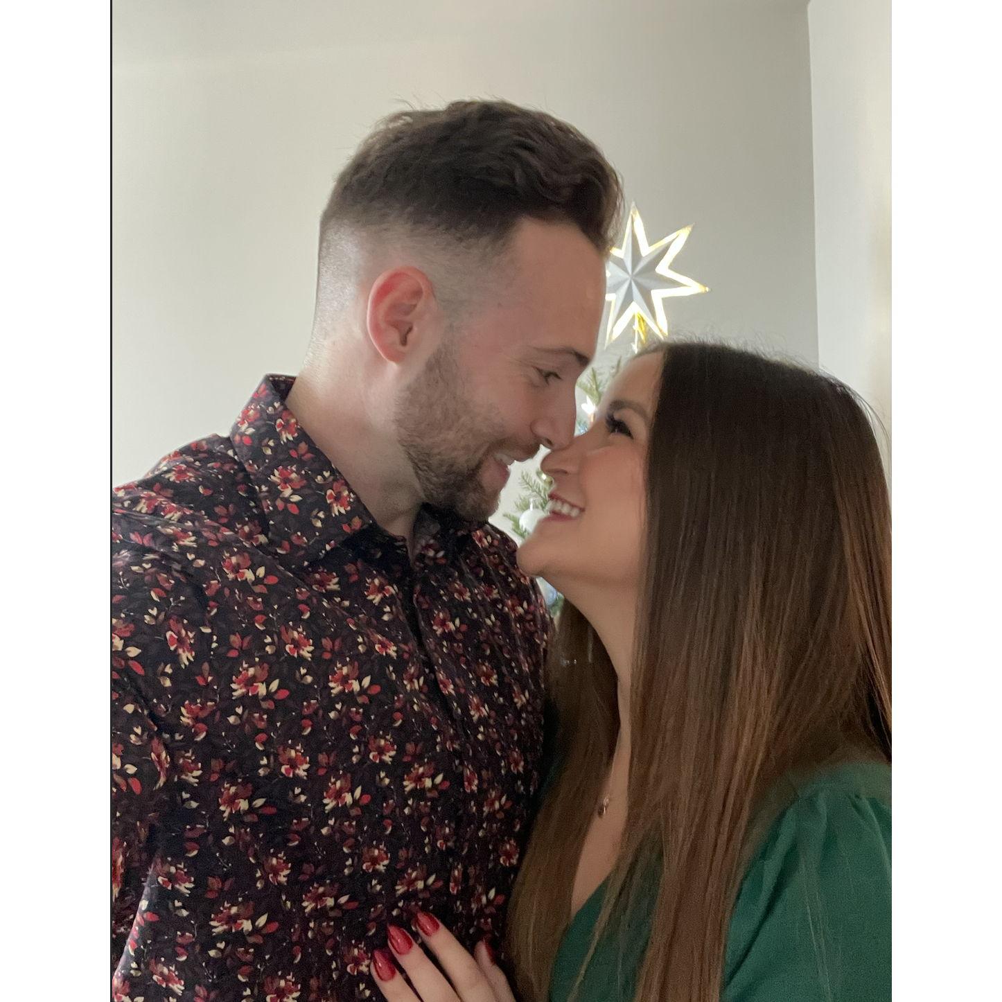 Getting settled in for Christmas in our first apartment together.