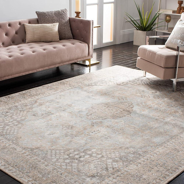 SAFAVIEH Restoration Vintage Collection Area Rug - 9' x 12', Beige & Sand, Handmade Distressed Wool & Viscose, Ideal for High Traffic Areas in Living Room, Bedroom (RVT703B)