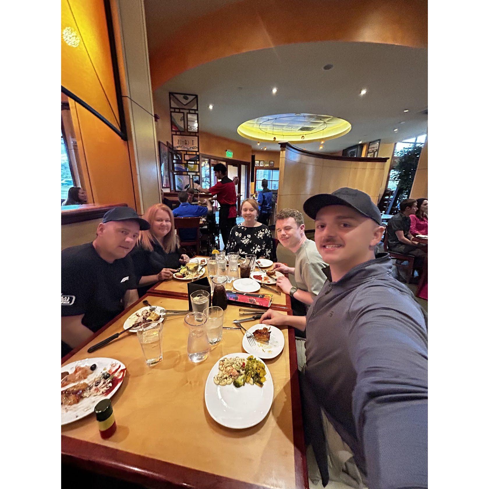 Birthday celebration with the Fords—we were so stuffed after all the delicious food! 🎉🍽️