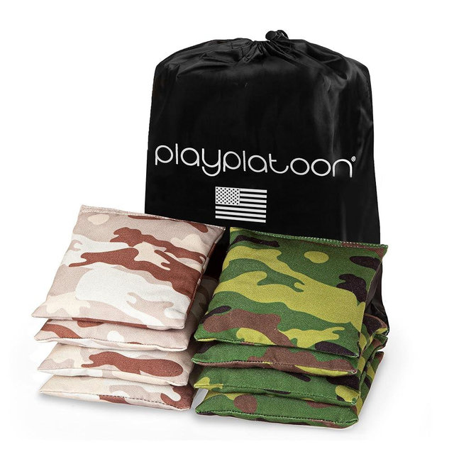Play Platoon Cornhole Bags Weather Resistant- Set of 8 Regulation Bean Bags for Tossing- Official Professional Size & Weight Corn Hole Bags Two Color All Weather Cornhole Beans Bag Set with Tote Bag
