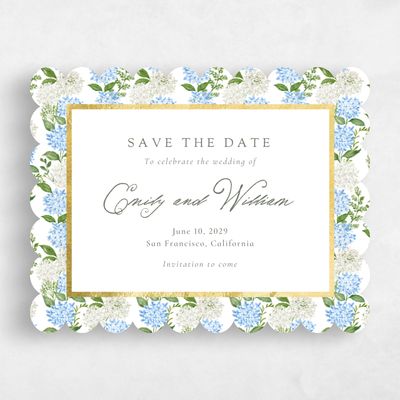 White Scalloped Wedding Save the Date - Speranza Landscape Foil