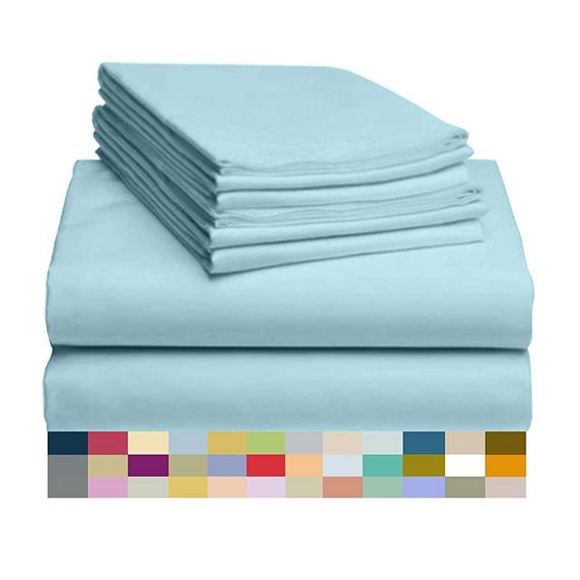 LuxClub 6 PC Sheet Set Bamboo Sheets Deep Pockets 18" Eco Friendly Wrinkle Free Sheets Machine Washable Hotel Bedding Silky Soft - Aqua King