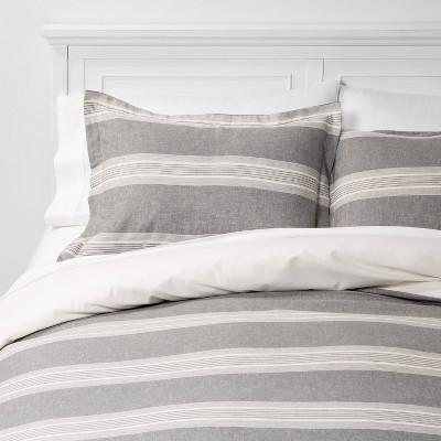 Full/Queen Chambray Yarn Dye Stripe Duvet & Sham Set Gray - Threshold™