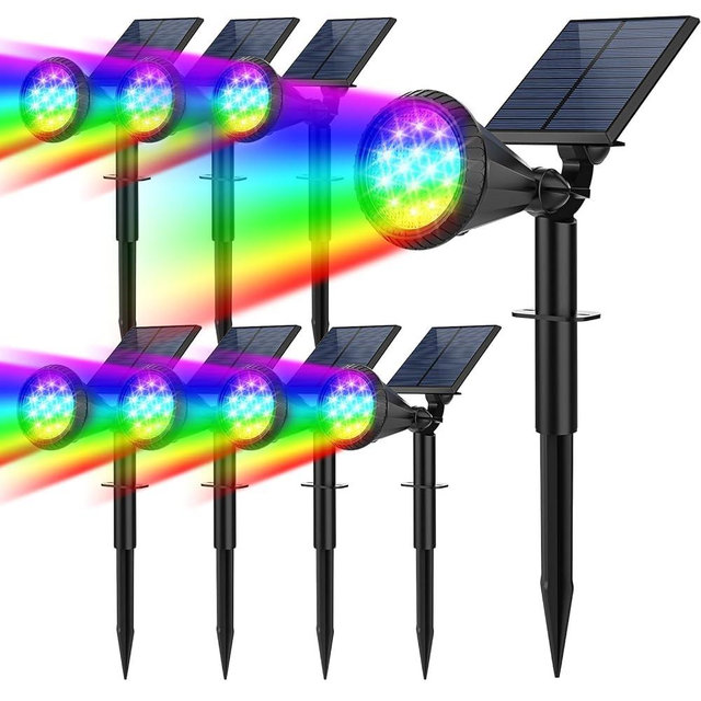 Fratink Solar Spot Lights Outdoor Color Changing, 7 Modes/14 LED Outdoor Solar Lights for Yard, Waterproof RGB Multicolor Solar Landscape Spotlights Auto On/Off for Flood, Yard, Tree, Pathway, 8 Pack