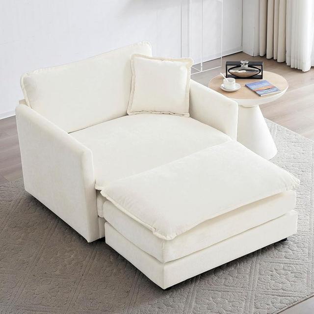 KIVENJAJA 41.4”W Oversized Sofa Chair with Ottoman, Modern Chenille Deep Seat Single Couch Armchair, Comfy Chaise Lounge Indoor with Pillow for Living Room Bedroom Apartment, Beige