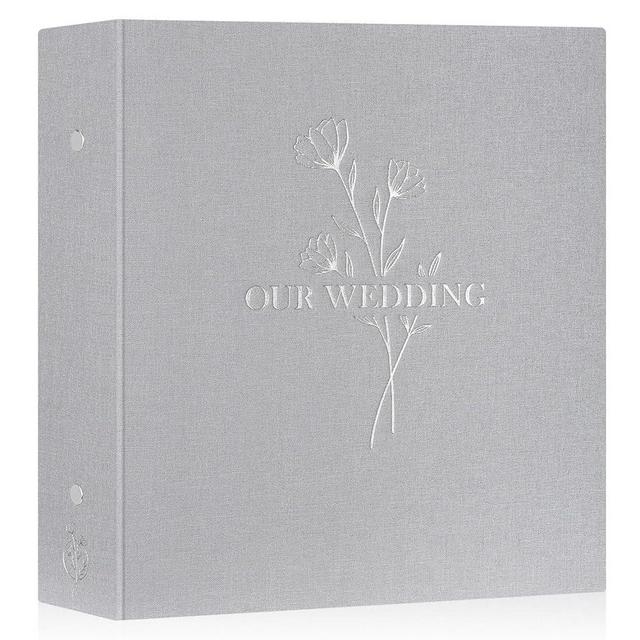 Lanpn Wedding Photo Album 4x6 600 Pocket Photos Slip in, Linen Cover Large Capacity Newlywed Marriage Album Hold 600 Horizontal Vertical Photos (Flower, Light Grey)