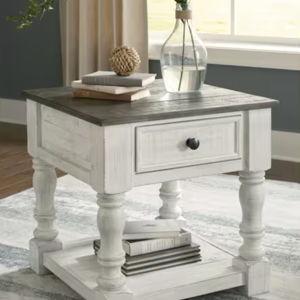 Havalance 25 in. White/ Gray Squre Wood End Table with Drawer and Lower Shelf