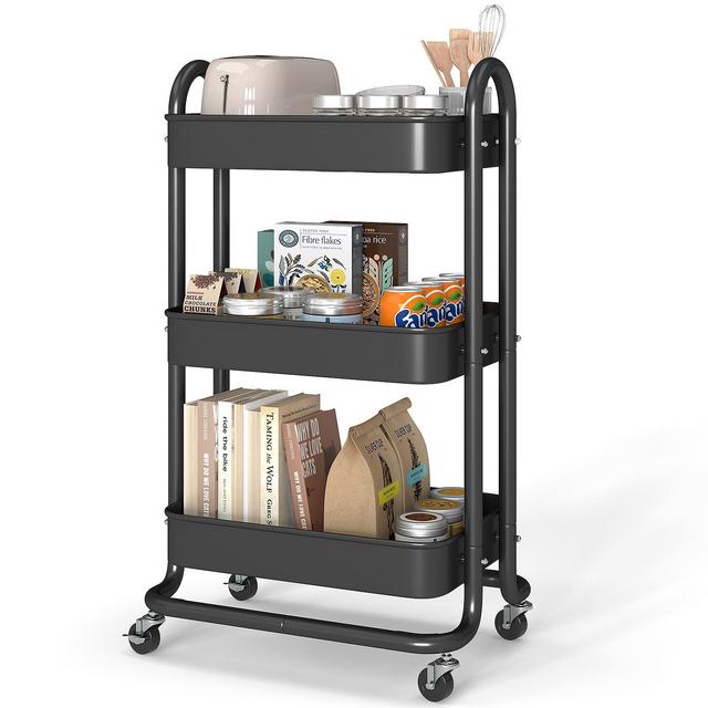 SUGIFT 3 Tier Rolling Cart Utility Cart with Lockable Wheels Rolling Metal Storage