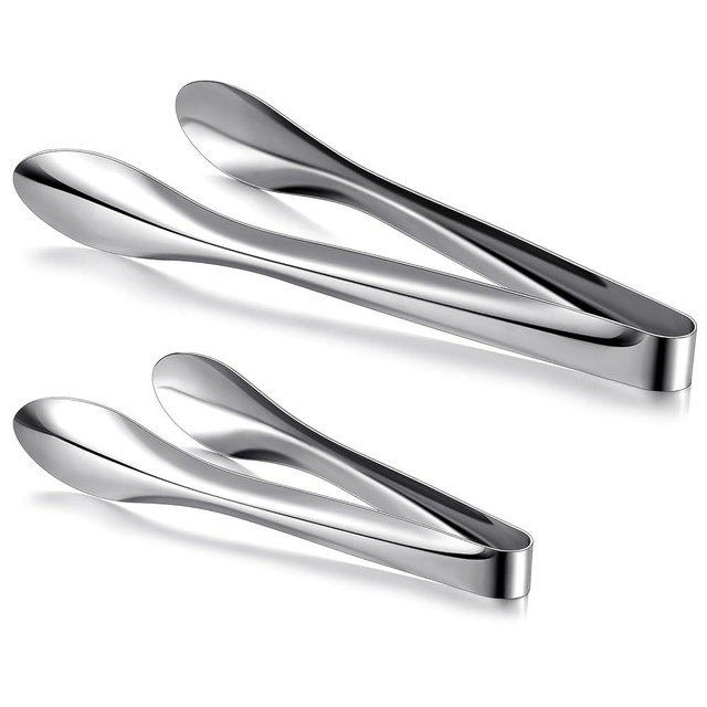 Yiyiring 2 Pack 9 Inch and 12 Inch Serving Food Tongs Silver Buffet Stainless Steel Tongs Polished Heavy Duty Kitchen Tableware Set for Cooking Salad Party Picking up Ice Appetizers and More