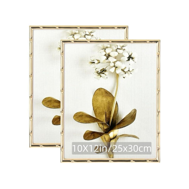 10"x12" Picture Frame Gold Metal Bamboo Design,for Photo 10 by 12 Vertical or 12 by 10 Horizontal,Wall & Tabletop Decortive,Modern Vintage Frame Self Standing & Hanging,without Mat,Home Decor