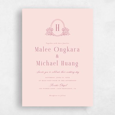 Blush, Pink Wedding Invitation - Anthea Portrait