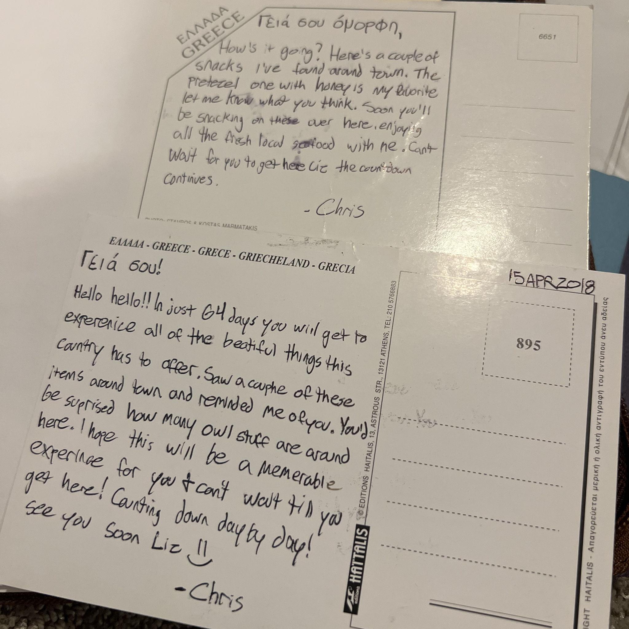 he sent Greece postcards before my first visit when we were just friends.