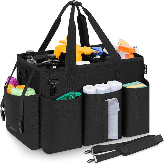 IBVIVIC Wearable Cleaning Caddy Bag for Cleaning Supplies, Large Capacity Cleaning Organizer Tote Bag Simple Kitchen Cleaning Supplies Storage Bag for Cleaners Housekeepers (Black)