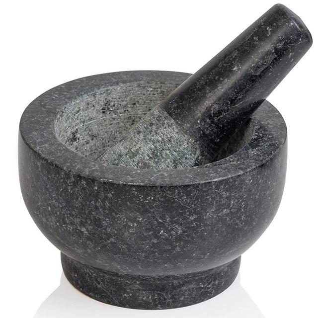 Maxam Mortar and Pestle Set - 5 Inch - Heavy Granite for Grinding Spices, Herbs and Avocado Masher for Guacamole and Pesto