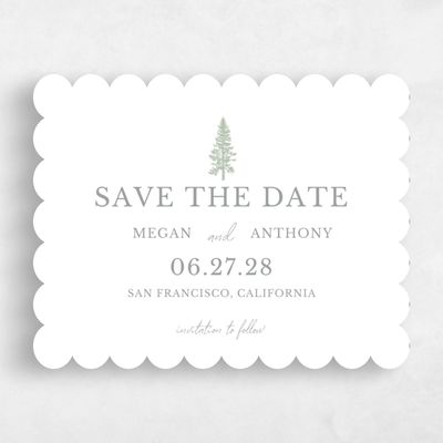 White Scalloped Wedding Save the Date - Pinehaven Landscape