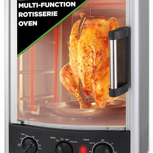 Nutrichef Vertical Countertop Oven with Rotisserie, Bake, Broil, & Kebab Rack Functions - Adjustable Settings - 2 Shelves - 1500W - Thanksgiving Turkey - Includes Grill, Kebab skewer racks & bake pan