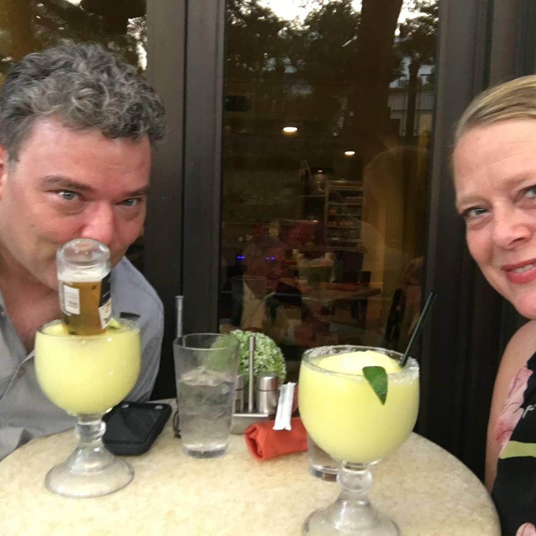 Happy birthday Meredith. Also, my first beer-ita. San Antonio boardwalk.