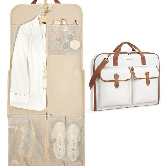 BAGSMART Garment Bags for Travel, Carry on Garment Bags for Hanging Clothes, Travel Suit Bag for Shirts Dresses Coats, Beige