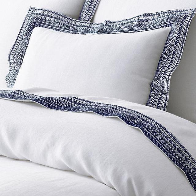 Restoration Hardware / Milou Embroidered Linen Duvet Cover - King, Indigo/White