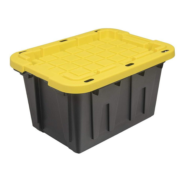 CX BLACK & YELLOW®, 12-Gallon Heavy Duty Tough Storage Container & Snap-Tight Lid, (12.51”H x 16.3”W x 21.8”D), Weather-Resistant Design and Stackable Organization Tote [4 Pack]