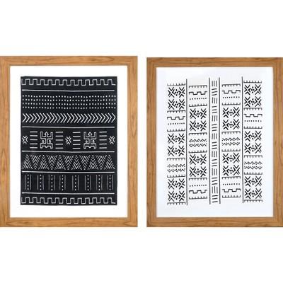 Set of 2 24"x30" Framed Black & White Geo Fabric Decorative Wall Art - Threshold&#153;