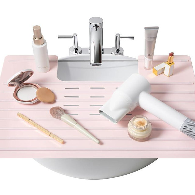 Bathroom Foldable Sink Cover for Counter Space - Sink Topper - Heat Resistant Silicone Mat & Over Sink Makeup Mat - Small Bathroom Space Tool - Bathroom Space Saver Sink Cover for Makeup (Rose Pink)