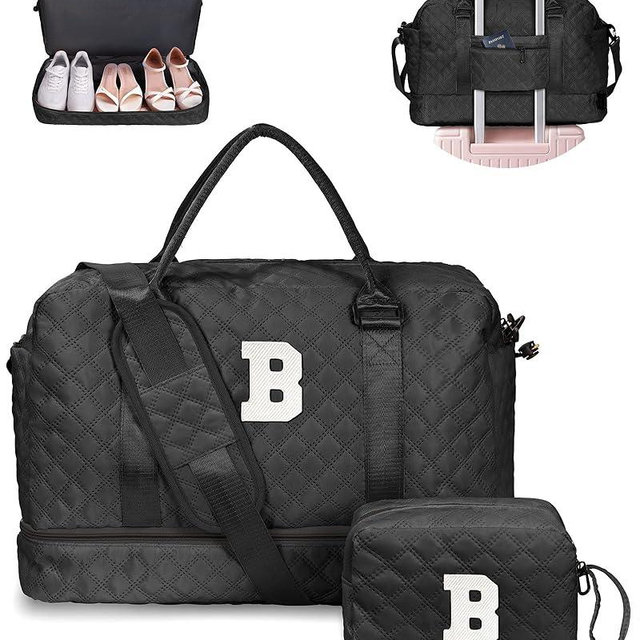 Vogewood Unique Women Gift-Birthday Gifts for 6 7 8 9 10 11 12 13 14 Year Old Girls-Duffle Bag with Shoe Compartment, Weekender Bags, Overnight Bag, Travel Bags with Makeup Pouch (Letter B)