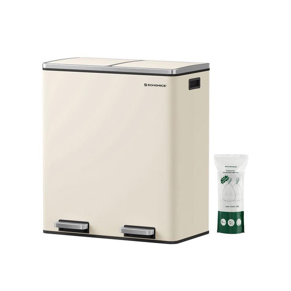 SONGMICS 2 x 8 Gallon (2 x 30 L) Trash Can for Kitchen- Almond Color