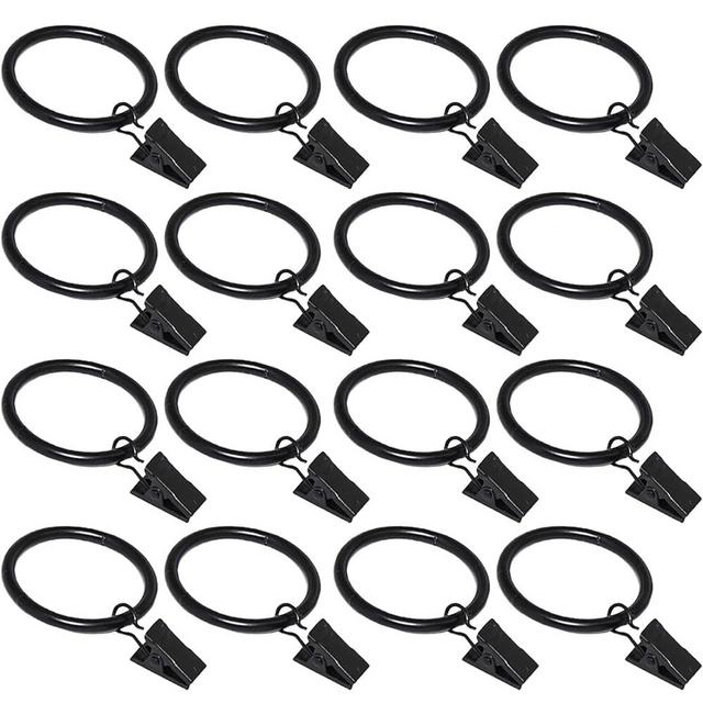 16 Pack Curtain Rings with Clips, Window Clip Rings Black Curtain Hooks Hangers Clip Rings for Hanging Drapery Drapes Bows, Small 1.26 Inch in Diameter, Fits up to 1" Rod