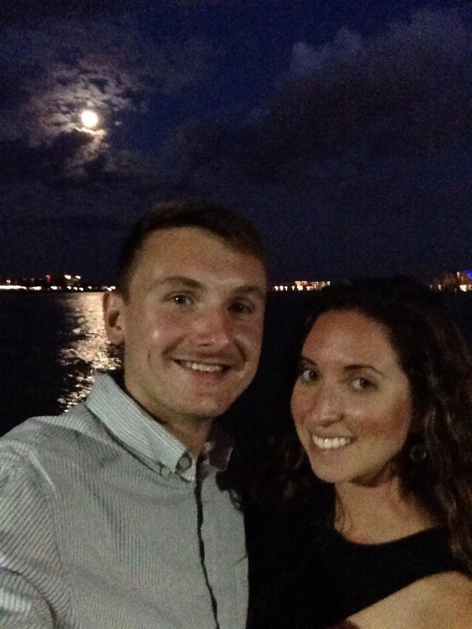Full moon over Boston harbor.