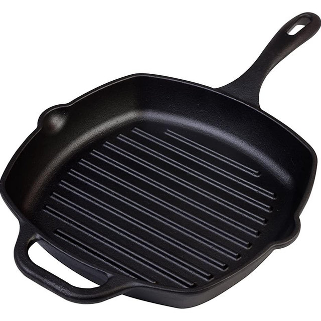 Victoria Cast Iron Grill Pan. Square Grill Pan, Seasoned with 100% Kosher Certified Non-GMO Flaxseed Oil