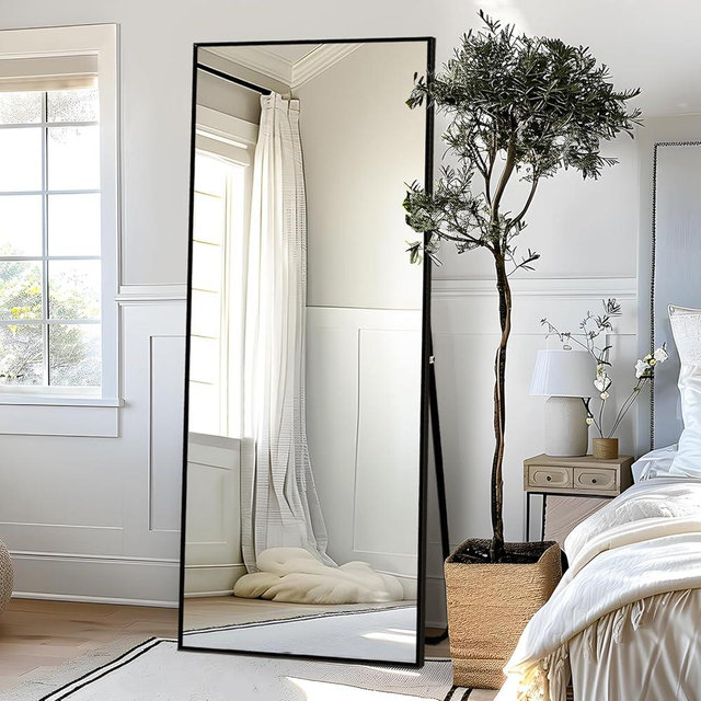 HIGREENA Full Length Mirror, 64"x24" Full Body Mirror, Floor Mirror with Aluminum Alloy Frame, Free Standing Mirror, Mirror Full Length Hanging or Leaning Against Wall, Black